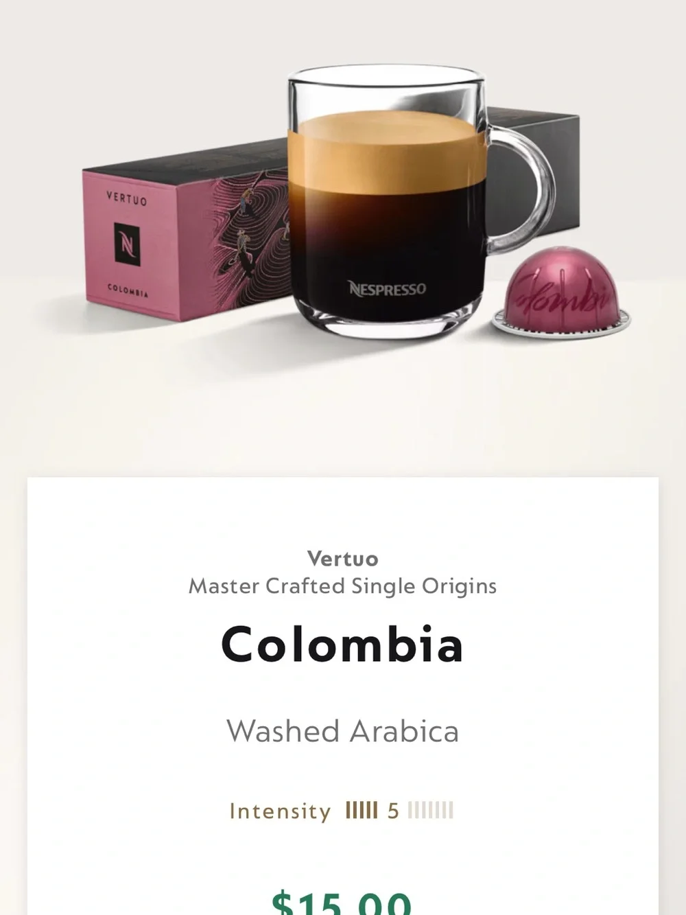 80 Colombia Nespresso Coffee Pods for Verturo machine